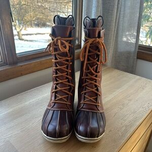 LLBean 2.5 TEK Tall Waterproof Duck Boots Brown Leather 290707 EUC